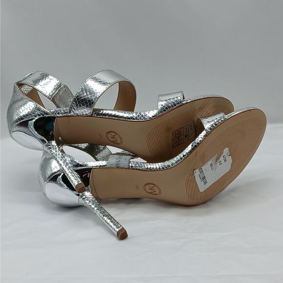 Michael Michael Kors Amal High Heel Shoes Womens 9M Silver Metallic Sandals - Picture 9 of 14